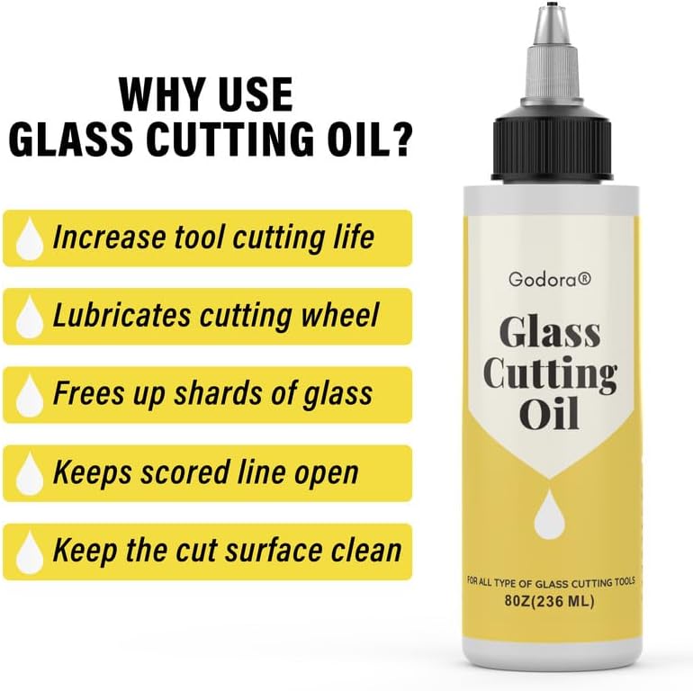Godora Glass Cutting Oil, Suitable for All Glass Cutting Tools, 8 Ounces Glass Cutter Oil is Used for Cutting Glass, Stained Glass, Glass Bottles, Tiles and Mirrors - Image 2